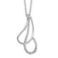 Colliers sur Artemare : Collier en argent rhodi&eacute; cha&icirc;ne avec pendentif 2 gouttes &eacute;vid&eacute;es et crois&eacute;es, 1 lisse et l'autre orn&eacute;e d'oxydes blancs sertis - longueur 40cm + 4cm de rallonge