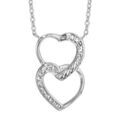 Colliers sur Artemare : Collier en argent rhodi&eacute; cha&icirc;ne avec pendentif 2 coeurs emmaill&eacute;s avec 1 moiti&eacute; sur chaque orn&eacute;e d'oxydes blancs sertis - longueur 40cm + 4cm de rallonge