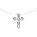 Colliers sur Artemare : Collier en argent rhodi&eacute; fil en nylon avec pendentif croix en oxydes blancs sertis clos - longueur 42cm