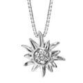 Colliers sur Artemare : Collier en argent rhodi&eacute; cha&icirc;ne avec pendentif fleur d'edelweiss orn&eacute;e d'oxydes blancs sertis - longueur 42cm + 3cm de rallonge