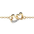 Bracelets sur Artemare : Bracelet en plaqu&eacute; or cha&icirc;ne avec 2 petits coeurs d&eacute;coup&eacute;s et ouvrag&eacute;s au milieu - longueur 16cm + 3cm de rallonge