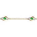 Bracelets sur Artemare : Bracelet en plaqu&eacute; or cha&icirc;ne avec 3 motifs 2 brins torsad&eacute;s dont 1 lisse et l'autre orn&eacute; d'oxydes blancs et 1 oxyde vert au milieu - longueur 16cm + 3cm de rallonge