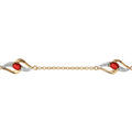 Bracelet en plaqu&eacute; or cha&icirc;ne avec 3 motifs 2 brins torsad&eacute;s dont 1 lisse et l'autre orn&eacute; d'oxydes blancs et 1 oxyde rouge au milieu - longueur 16cm + 3cm de rallonge