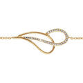 Bracelet en plaqu&eacute; or cha&icirc;ne avec 2 gouttes &eacute;vid&eacute;es et crois&eacute;es, 1 lisse et l'autre orn&eacute;e d'oxydes blancs sertis - longueur 16cm + 2cm de rallonge