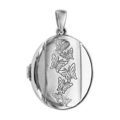 Pendentif en argent rhodi&eacute; cassolette ovale avec gravure papillons sur 1 bande au milieu - possibilit&eacute; d'ins&eacute;rer 1 ou 2 photos droite et gauche Artemare