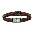 Bracelet en cuir marron avec petit câble en acier formant un noeud - longueur 20cm Bracelets sur Artemare : Bracelet en cuir marron avec petit câble en acier formant un noeud - longueur 20cm