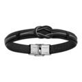 Bracelet en cuir noir avec petit c&acirc;ble en acier formant un noeud - longueur 20cm
