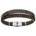 Bracelets sur Artemare : Bracelet en cuir marron et acier 2 tours avec message cach&eacute; "Papa on t'aime" - longueur 20cm r&eacute;glable
