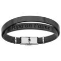 Bracelet en cuir noir et acier 2 tours avec message cach&eacute; "Papa on t'aime" - longueur 20cm r&eacute;glable