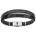 Bracelet en cuir noir et acier 2 tours avec message caché "Je t'aime" - longueur 20cm réglable Bracelets sur Artemare : Bracelet en cuir noir et acier 2 tours avec message caché "Je t'aime" - longueur 20cm réglable