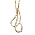 Colliers sur Artemare : Collier en plaqu&eacute; or cha&icirc;ne avec pendentif 2 gouttes &eacute;vid&eacute;es et crois&eacute;es, 1 lisse et l'autre orn&eacute;e d'oxydes blancs sertis - longueur 40cm + 4cm de rallonge