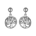 Boucles d'oreille sur Artemare : Boucles d'oreilles pendantes en argent rhodi&eacute; cercle suspendu avec arbre de vie d&eacute;coup&eacute; avec oxydes blancs et fermoir poussette