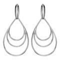 Boucles d'oreilles pendantes en argent rhodi&eacute; barrette avec 3 gouttes de taille diff&eacute;rente en fil et fermoir poussette Artemare