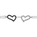 Bracelets sur Artemare : Bracelet en argent rhodi&eacute; cha&icirc;ne doubl&eacute;e avec 2 coeurs &eacute;vid&eacute;s, 1 orn&eacute; d'oxydes noirs et l'autre orn&eacute; d'oxydes blancs sertis - longueur 16cm + 3cm de rallonge