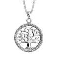 Colliers sur Artemare : Collier en argent rhodi&eacute; cha&icirc;ne avec pendentif arbre de vie &agrave; l'int&eacute;rieur d'1 cercle orn&eacute; d'oxydes blancs sertis - longueur 42cm + 3cm de rallonge