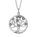 Colliers sur Artemare : Collier en argent rhodi&eacute; cha&icirc;ne avec pendentif cercle suspendu avec arbre de vie d&eacute;coup&eacute; et orn&eacute; d'oxydes blancs &agrave; l'int&eacute;rieur - longueur 42cm + 3cm de rallonge