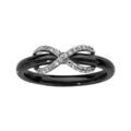 Bague en c&eacute;ramique noire avec gros infini ajour&eacute; en argent rhodi&eacute; et oxydes blancs sertis