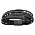 Bracelets sur Artemare : Bracelet en cuir noir plusieurs fils dont 1 tress&eacute;, 2 ronds et 2 plats et acier - longueur 20cm