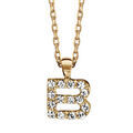Collier en plaqu&eacute; or cha&icirc;ne avec pendentif initiale B orn&eacute;e d'oxydes blancs - longueur 45cm