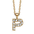 Colliers sur Artemare : Collier en plaqu&eacute; or cha&icirc;ne avec pendentif initiale P orn&eacute;e d'oxydes blancs - longueur 45cm