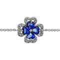 Bracelet en argent rhodi&eacute; collection joaillerie cha&icirc;ne avec au milieu tr&egrave;fle &agrave; 4 feuilles en oxydes bleus avec contours en oxydes blancs sertis - longueur 16cm + 2cm de rallonge Artemare