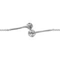 Bracelet en argent rhodi&eacute; cha&icirc;ne avec au milieu 2 baguettes lisses avec 1 oxyde rond blanc &agrave; chaque extr&eacute;mit&eacute; et qui se rejoignent - longueur 16cm + 2cm de rallonge