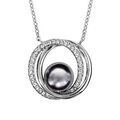 Collier en argent rhodié chaîne avec pendentif 2 anneaux superposés dont 1 lisse et l'autre orné d'oxydes blancs sertis et avec 1 perle grise synthétique au milieu - longueur 40cm + 4cm de rallonge Colliers sur Artemare : Collier en argent rhodié chaîne avec pendentif 2 anneaux superposés dont 1 lisse et l'autre orné d'oxydes blancs sertis et avec 1 perle grise synthétique au milieu - longueur 40cm + 4cm de rallonge