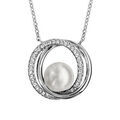 Collier en argent rhodié chaîne avec pendentif 2 anneaux superposés dont 1 lisse et l'autre orné d'oxydes blancs sertis et avec 1 perle blanche synthétique au milieu - longueur 40cm + 4cm de rallonge Colliers sur Artemare : Collier en argent rhodié chaîne avec pendentif 2 anneaux superposés dont 1 lisse et l'autre orné d'oxydes blancs sertis et avec 1 perle blanche synthétique au milieu - longueur 40cm + 4cm de rallonge