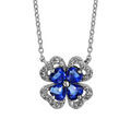 Collier en argent rhodié collection joaillerie chaîne avec pendentif trèfle à 4 feuilles en oxydes bleus avec contours en oxydes blancs sertis - longueur 40cm + 4cm de rallonge Colliers sur Artemare : Collier en argent rhodié collection joaillerie chaîne avec pendentif trèfle à 4 feuilles en oxydes bleus avec contours en oxydes blancs sertis - longueur 40cm + 4cm de rallonge