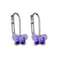 Boucles d'oreilles pour enfant en argent rhodi&eacute; papillon mauve et fermoir dormeuse