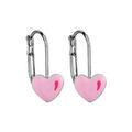 Boucles d'oreilles pour enfant en argent rhodi&eacute; coeur rose et fermoir dormeuse Artemare