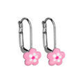 Boucles d'oreilles pour enfant en argent rhodi&eacute; fleur rose et fermoir dormeuse