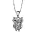 Collier en argent rhodié chaîne avec pendentif chouette ornée d'oxydes blancs sertis et yeux noirs - longueur 42cm + 3cm de rallonge Colliers sur Artemare : Collier en argent rhodié chaîne avec pendentif chouette ornée d'oxydes blancs sertis et yeux noirs - longueur 42cm + 3cm de rallonge