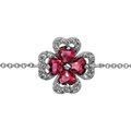 Bracelet en argent rhodi&eacute; collection joaillerie cha&icirc;ne avec au milieu tr&egrave;fle &agrave; 4 feuilles en oxydes rouges avec contours en oxydes blancs sertis - longueur 16cm + 2cm de rallonge Artemare