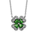 Colliers sur Artemare : Collier en argent rhodi&eacute; collection joaillerie cha&icirc;ne avec pendentif tr&egrave;fle &agrave; 4 feuilles en oxydes verts avec contours en oxydes blancs sertis - longueur 40cm + 4cm de rallonge