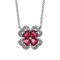 Colliers sur Artemare : Collier en argent rhodi&eacute; collection joaillerie cha&icirc;ne avec pendentif tr&egrave;fle &agrave; 4 feuilles en oxydes rouges avec contours en oxydes blancs sertis - longueur 40cm + 4cm de rallonge
