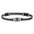 Bracelets sur Artemare : Bracelet en acier 3 c&acirc;bles 2 gris et 1 noir au milieu et entour&eacute;s &agrave; 2 endroits de c&acirc;bles noirs plus petits - longueur 20cm