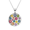Colliers sur Artemare : Collier Stella Mia en acier et nacre avec pendentif rond avec motifs spirales et multicolore 45cm + 10cm