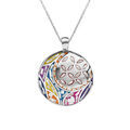 Colliers sur Artemare : Collier Stella Mia en acier pendentif rond avec motif fleurs couleur pastel avec nacre 45cm + 10cm