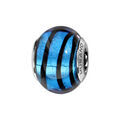 Charms Thabora en argent rhodi&eacute; et verre de Murano v&eacute;ritable bleu avec filet noir qui tourne