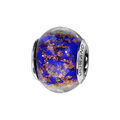 Bracelets sur Artemare : Charms Thabora en argent rhodi&eacute; et verre de Murano v&eacute;ritable bleu fonc&eacute; mouchet&eacute; cuivr&eacute;