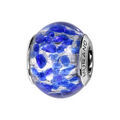 Bracelets sur Artemare : Charms Thabora en argent rhodi&eacute; et verre de Murano v&eacute;ritable argent&eacute; mouchet&eacute; bleu moyen