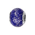 Charms Thabora en argent rhodi&eacute; et verre de Murano v&eacute;ritable bleu fonc&eacute; paillet&eacute;