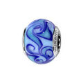 Bracelets sur Artemare : Charms Thabora en argent rhodi&eacute; et verre de Murano v&eacute;ritable bleu moyen avec volutes bleu fonc&eacute; et clair