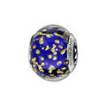 Bracelets sur Artemare : Charms Thabora en argent rhodi&eacute; et verre de Murano v&eacute;ritable bleu fonc&eacute; mouchet&eacute; dor&eacute;