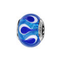 Charms Thabora en argent rhodi&eacute; et verre de Murano v&eacute;ritable bleu avec gouttes bleu fonc&eacute; et blanches en sens inverse altern&eacute;