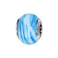 Bracelets sur Artemare : Charms Thabora en argent rhodi&eacute; et verre de Murano v&eacute;ritable bleu ciel z&eacute;br&eacute; bleu clair