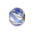 Bracelets sur Artemare : Charms Thabora en argent rhodi&eacute; et verre de Murano v&eacute;ritable bleu clair z&eacute;br&eacute; argent&eacute; en biais