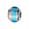 Charms Thabora en argent rhodi&eacute; et verre de Murano v&eacute;ritable argent avec bande bleu ciel au milieu