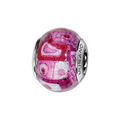 Charms Thabora en argent rhodi&eacute; et verre de Murano v&eacute;ritable rose avec motifs g&eacute;om&eacute;triques rouges et blancs paillet&eacute;